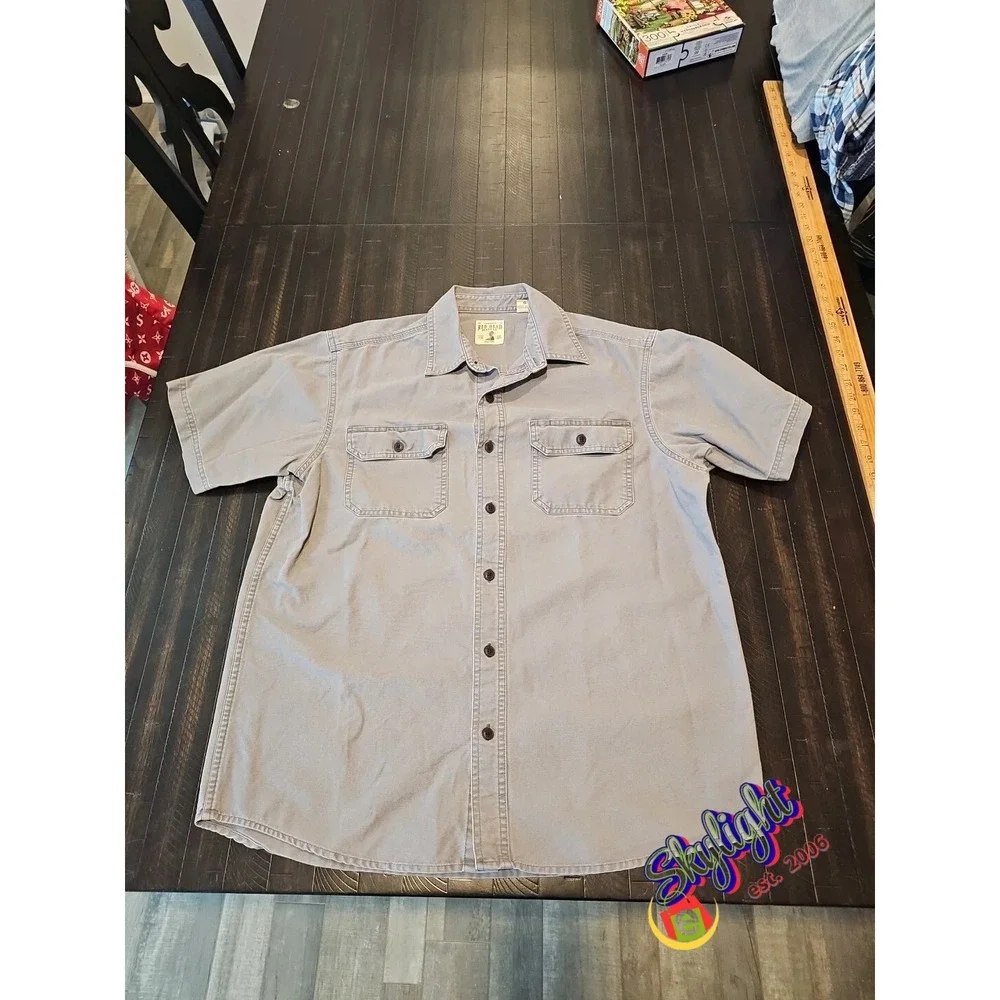 Red Head Men's Gray Button Up Short Sleeve Shirt Pockets Size Regular‎ Large